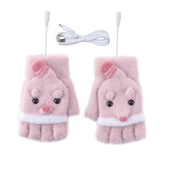 Elainilye Fashion Winter Gloves For Men And Women Winter Cold Protection Warm USB Heating Gloves Windproof Half Finger Knit Gloves,Pink
