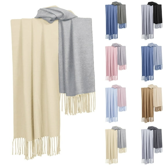Elainilye Fashion Winter Scarf for Women Double-sided Thickened Warm Shawl Fleece Scarf Tassel Solid Scarves Wraps,Pink