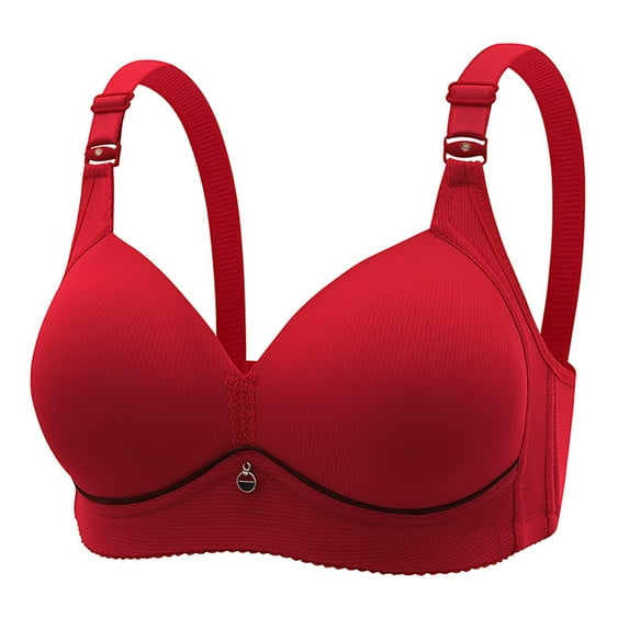 Elainilye Fashion Wire Free Bra For Women Plus Size Non-Underwire Comfortable Bra Push Up Bra Underwear Minimizer Bras,Red