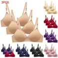thumbnail image 1 of Elainilye Fashion Wirefree Bras for Women 3pcs Bra Soild Multipack Underwear Everyday Bras Small Cup Underwear,Blue, 1 of 7