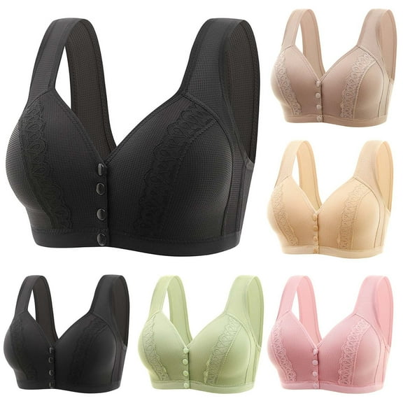 Elainilye Fashion Wirefree Bras for Women Gathering Bra Embroidered Glossy Comfortable Breathable Bra Underwear Everyday Bras,Pink