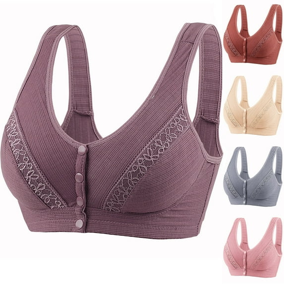Elainilye Fashion Wireless Bra for Women Gathering Bra Breast Feeding Bras Front Closure Bra Yoga Running Bra Underwear,Pink