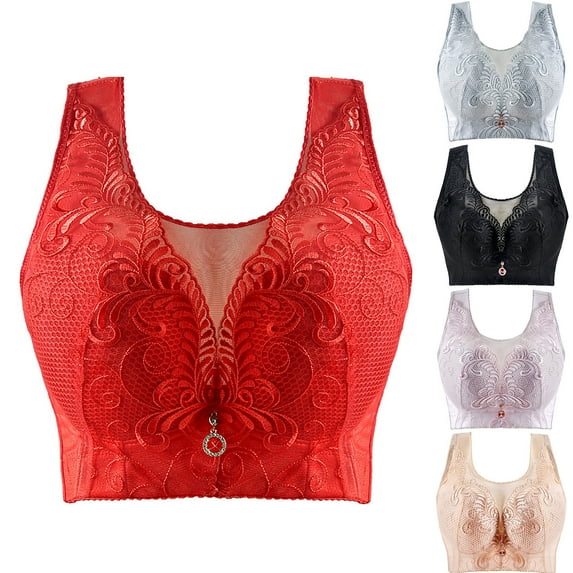 Elainilye Fashion Wireless Pushup Bra for Women Underwear Thin Plus Size Gathering Bra Breathable Bra Underwear,Red