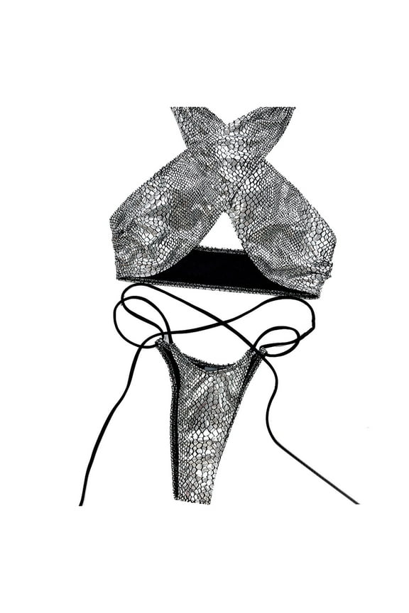 Fashion Women Bathing Suits Sexy Bikini Sexy Patent Leather Swimsuit Bikini,Silver