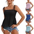thumbnail image 1 of Elainilye Fashion Women Blouses Suspender T-Shirt Sleeveless Pleated Design Sexy Summer Tops,Blue, 1 of 6