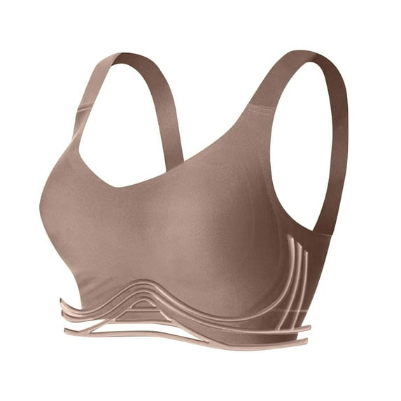 Elainilye Fashion Women Bra Embroidered Glossy Comfortable Breathable Bra Underwear Wirefree Gathering Bra Everyday,Brown