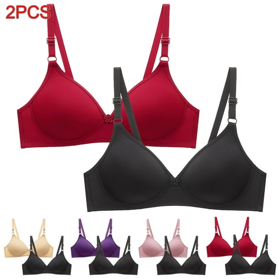 Elainilye Fashion Women Bras Wireless 2pcs Bra Soild Wire Free Underwear Everyday Bras Small Cup Underwear,Pink