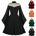 thumbnail image 1 of Elainilye Fashion Women Dress Retro Court Style Hallow Casual Dress Mock Neck Soild Long Sleeve Dress,Black, 1 of 9
