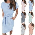 thumbnail image 1 of Elainilye Fashion Women Dresses Plus Size Casual Crewneck Straps Short Sleeve Striped Printing Loose Dress,Pink, 1 of 9
