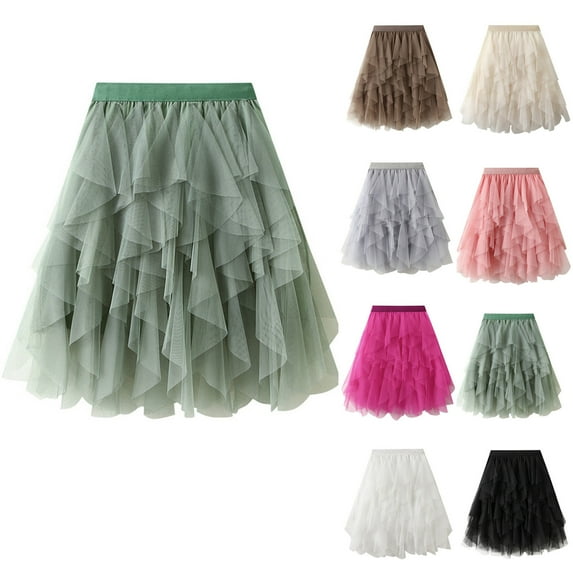 Elainilye Fashion Women Fairy Skirt Versatile Solid Color Short Skirt Mesh Skirt Multilayer Short Skirt,Black