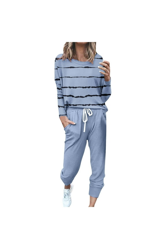 Fashion Women Long Sleeve Activewear Set Long Sleeve Sweatshirts And Sweatpants Set Loose Two Piece Outfit Tracksuit,Blue