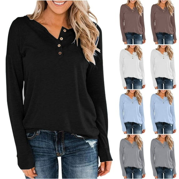 Elainilye Fashion Women Long Sleeve Tops Loose Buttons Casual Pullover Top Sweatshirts Tops Blouses Undershirt,Black