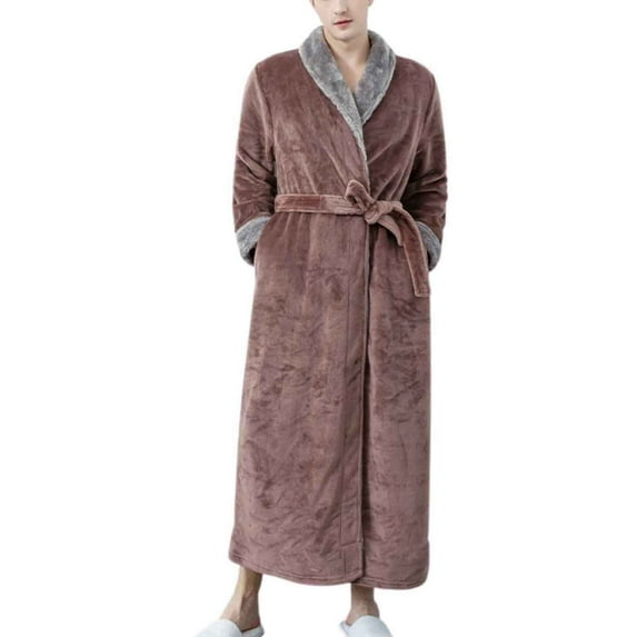 Elainilye Fashion Women'S And Men's Robes Couple Style Bathrobe Contrast Panel Winter Nightgown With Belt,Brown