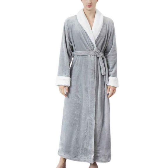 Elainilye Fashion Women'S And Men's Robes Couple Style Bathrobe Contrast Panel Winter Nightgown With Belt,Gray