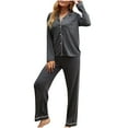 thumbnail image 1 of Elainilye Fashion Women'S Pajamas Lapel Pajamas Loungewear Autumn And Winter Long Sleeve Homewear Pajama Sets,Gray, 1 of 6