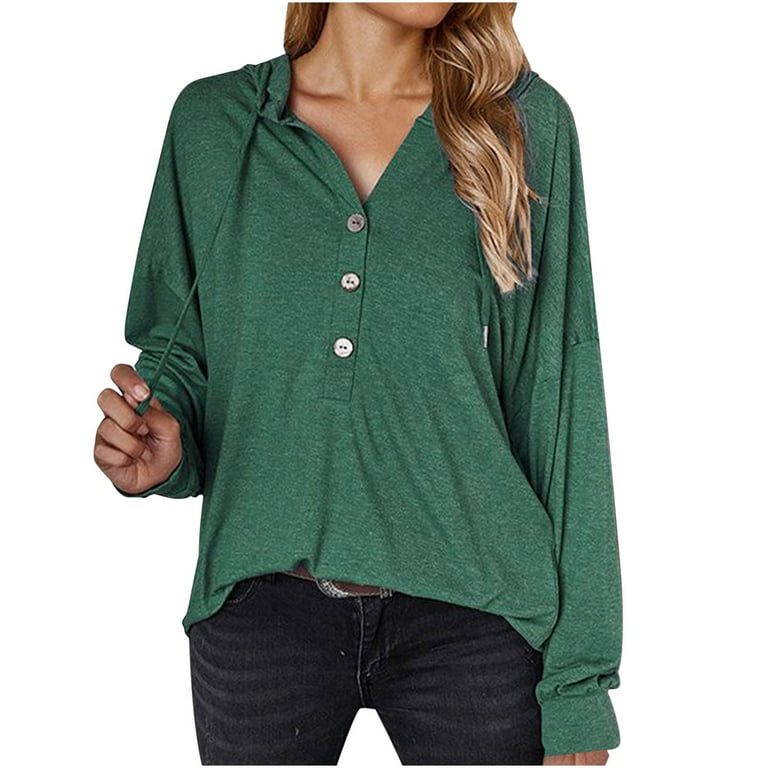 Elainilye Fashion Women'S Shirts V Neck Solid Casual Shirt Pullover Top  Long Sleeve Tops 