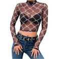 thumbnail image 1 of Elainilye Fashion Women Top Thorns Print Perspective Stand Collar Shirt Ultra Thin Long Sleeve Knit Top Basics Tops,Black, 1 of 9