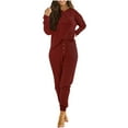 thumbnail image 1 of Elainilye Fashion Women Two Piece Outfits Fall Sweatsuit Casual Round-Neck Button Long Sleeve Top Elastic Waist Pants Sets,Red, 1 of 7