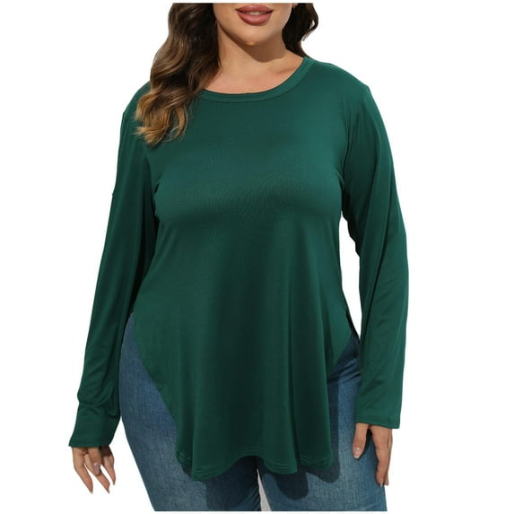 Elainilye Fashion Women Under Scrub Shirts Long Sleeve Plus Size Tops V-neck Solid Loose Undershirt Blouse,Green