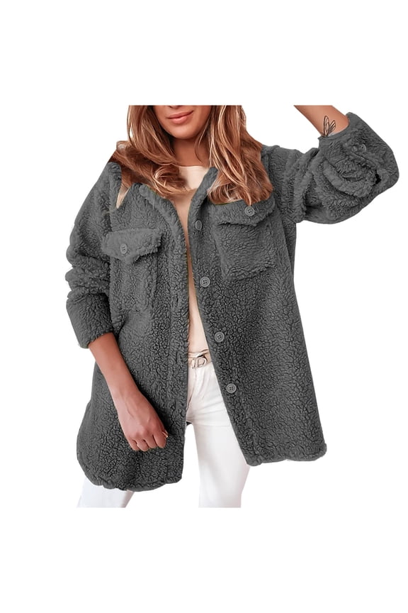 Fashion Women Winter Coats Fleece Jacket Zipper V-Neck Pullover Tops Long Sleeve Blouse Sweatshirt,Gray