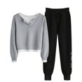 thumbnail image 1 of Elainilye Fashion Women's 2 Piece Outfits Long Sleeved V-neck Sweatshirt Pants Sweatsuit Set With Buttons Tracksuit Set,Gray, 1 of 5