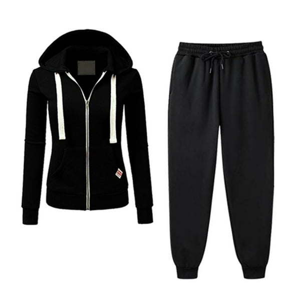 Elainilye Fashion Women's 2 Piece Outfits Sweatsuit Solid Color Long Sleeved Sweatshirts and Pants Set,Black