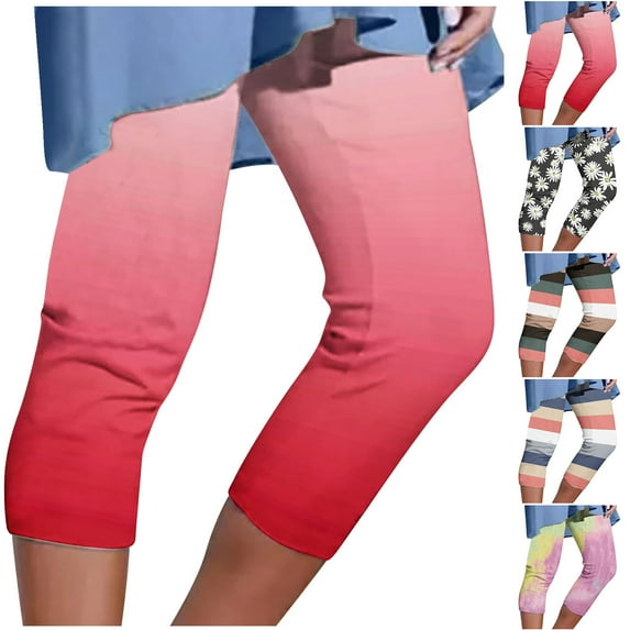 Elainilye Fashion Women's Athletic Pants Capri Yoga Pants Floral Printing Casual Elastic Waist Beach Pants,Multi-color