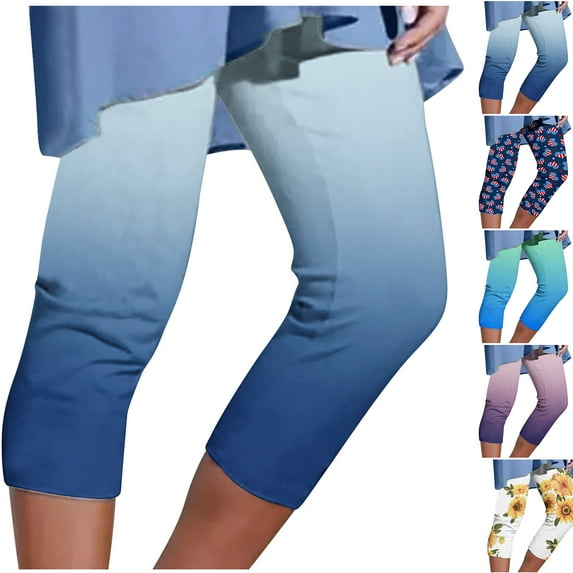 Elainilye Fashion Women's Athletic Pants Capri Yoga Pants Floral Printing Casual Elastic Waist Beach Pants,White