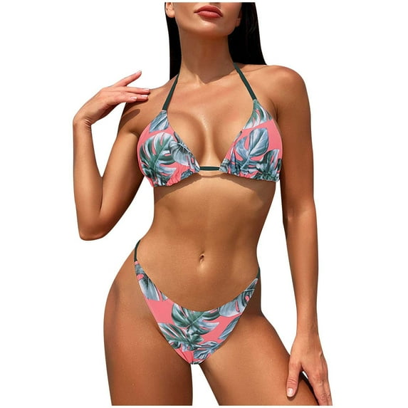 Elainilye Fashion Women's Bikini Swimsuit Triangle Top Side Tie Bottom Bikini Swimwear Bathing Suit,Pink