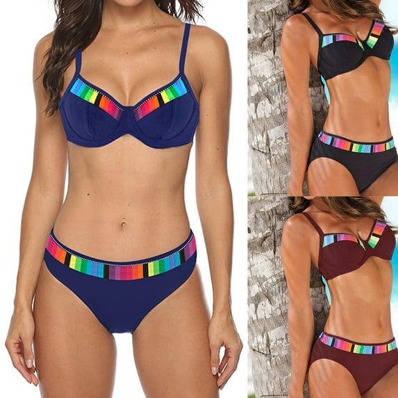 Elainilye Fashion Women's Bikini Swimsuits Sexy Color Matching Gradient Split Swimsuit Beachwear Set Bathing Suit,Blue