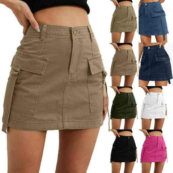 Elainilye Fashion Women's Cargo Skirt Casual Buttocks Short Skirt Solid Work Skirt with Pocket,Blue