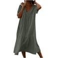 thumbnail image 1 of Elainilye Fashion Women's Casual Dresses Looes V-Neck Short Sleeve Long Dress Pleated Dresses Vacation Dress,Green, 1 of 6