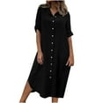 thumbnail image 1 of Elainilye Fashion Women's Casual Dresses Medium Sleeve V-Neck Button Solid Color Dress Long Dress Summer Dresses,Black, 1 of 6