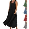 thumbnail image 1 of Elainilye Fashion Women's Casual Dresses Summer Solid Color Sleeveless Cotton Linen Long Dress with Pocket,Black, 1 of 9
