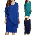 thumbnail image 1 of Elainilye Fashion Women's Cocktail Dresses Plus Size Sexy Casual Full Sleeve Round Neck Print Lace Splicing Dress,Green, 1 of 8