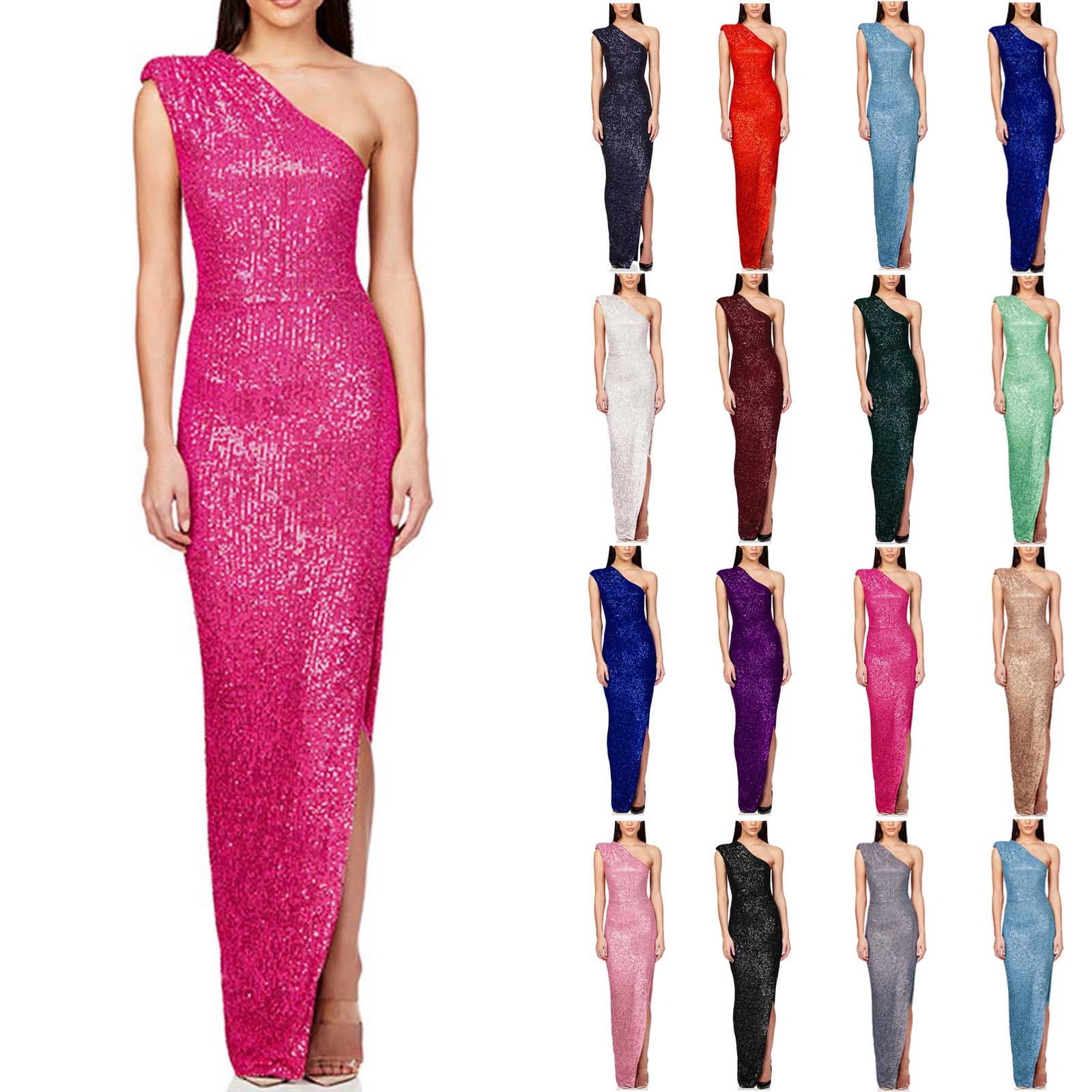 Elainilye Fashion Women's Cocktail Dresses Solid One Shoulder