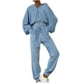 thumbnail image 1 of Elainilye Fashion Women's Fall 2 Piece Sweatsuit Solid Color Hooded Sweatshirt Pants Tracksuit Casual Long Sleeved Sport Set,Blue, 1 of 5