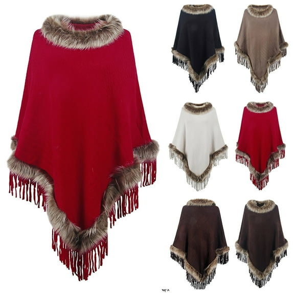 Elainilye Fashion Women's Fall Winter Scarf Classic Tassel Scarf Leisure Artificial Fur-Collar Warm Tassel Cape Scarf Gifts for Ladies,Brown