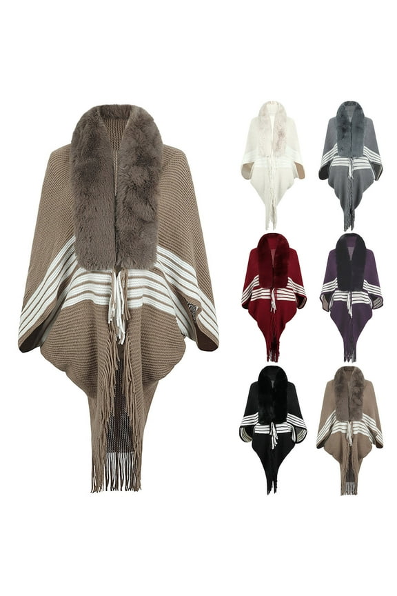 Fashion Women's Fall Winter Scarf Knitted Loose Thickened Shawl Coat Artificial Fur-Collar Scarf,Red