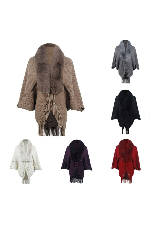 Fashion Women's Fall Winter Scarf Knitted Loose Thickened Shawl Coat Artificial Fur-Collar Scarf Wrap Shawl Scarves,Black