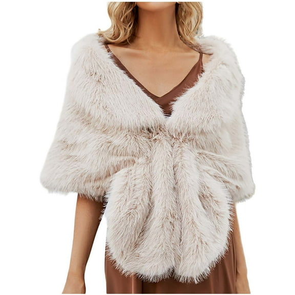 Elainilye Fashion Women's Faux-Fur Collar Scarf Wrap Cold Winter Warmer Elegant Long Shawl Wrap,Beige