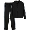 thumbnail image 1 of Elainilye Fashion Women's Fleece Jogger Sets Spring Winter Long Sports Suit Casual Zipper Solid Color Tracksuit,Black, 1 of 7