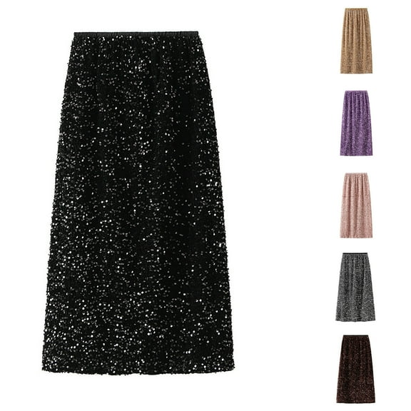 Elainilye Fashion Women's Flowy Skirt Solid Color Classic Silky High Waist Flowing Half Skirt,Gray