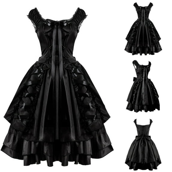 Elainilye Fashion Women's Formal Dresses Gothic Maid Neck Sleeveless Casual Vintage Dress Party Dress Prom Dress,Black
