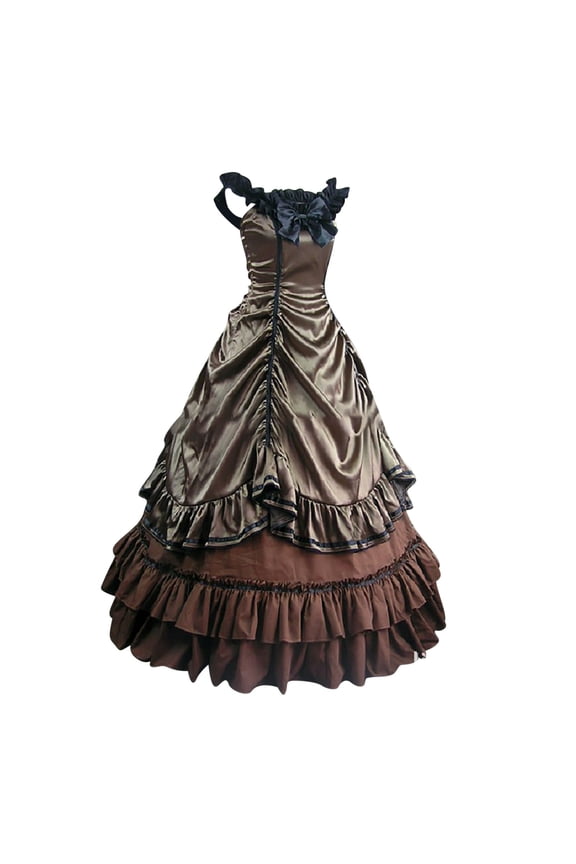 Fashion Women's Formal Dresses Medieval Gothic Retro Court Style Long Dress Sleeveless Off-the-Shoulder Dress,Brown