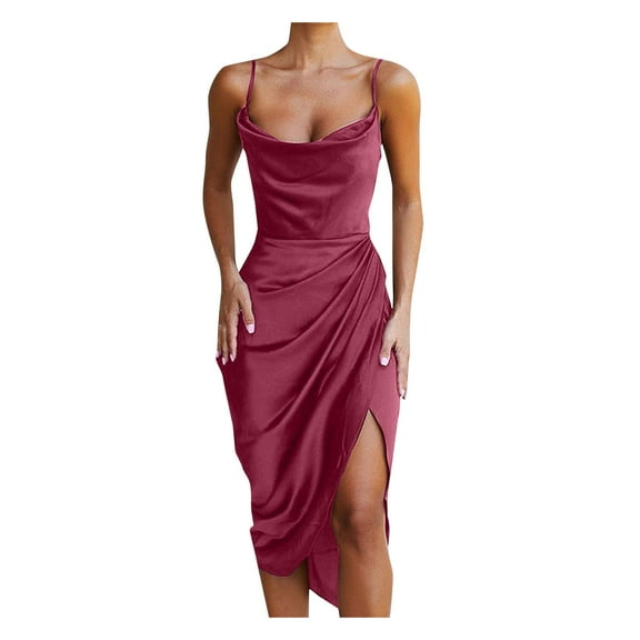 Elainilye Fashion Women's Formal Dresses Summer V-Neck Sleeveless Casual Banquet Evening Dress Prom Dress Party Dress,Red