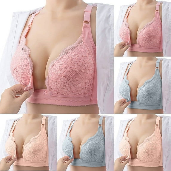 Elainilye Fashion Women's Front Closure Bras Lace Underwear Postpartum Feeding To Sagging Pregnant Bras Wireless Bras,Pink