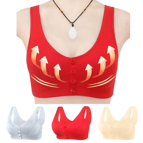 Elainilye Fashion Women's Front Closure Bras Traceless Gathering Bra Comfortable Breathable Front Buckle Bra Underwear,Red