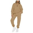 thumbnail image 1 of Elainilye Fashion Women's Jogger Sets Casual Stand Collar Long Sleeve Zipper Sweatshirt and Drawstring Pants Set,Brown, 1 of 6