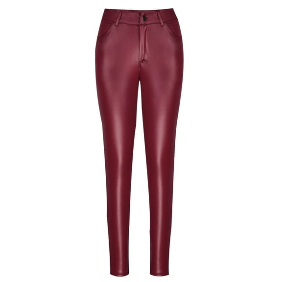 Elainilye Fashion Women's Leather Pants Casual Faux Leather Pants Slim Fit Long Pants Casual Leggings Pants,Red